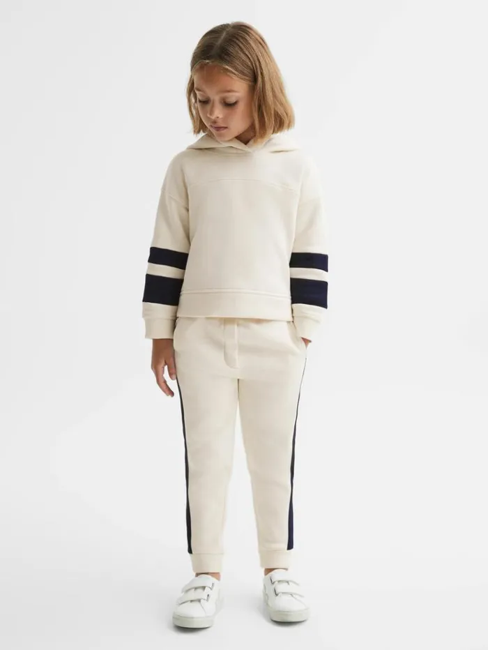 REISS Sweats and Hoodies Children Cotton Blend Colourblock Hoodie And Joggers Set Ecru