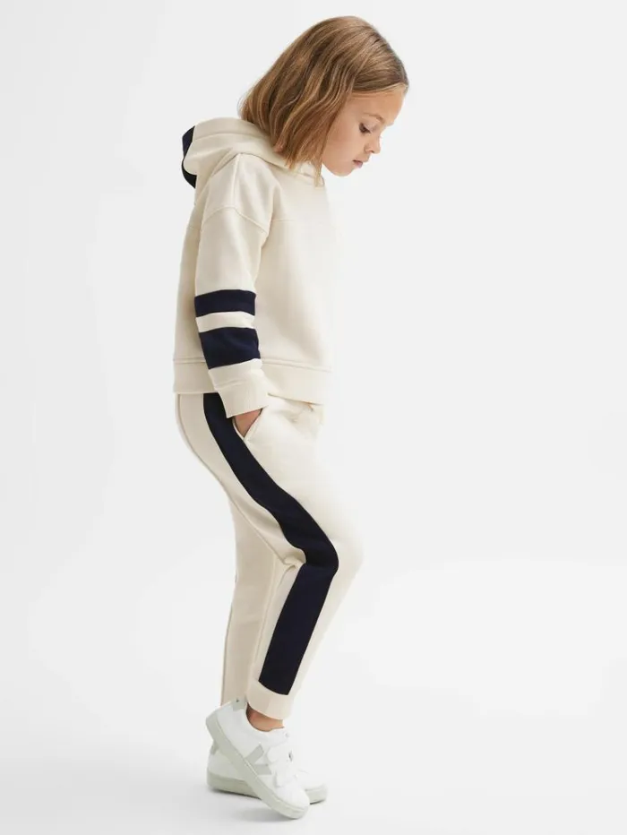 REISS Sweats and Hoodies Children Cotton Blend Colourblock Hoodie And Joggers Set Ecru