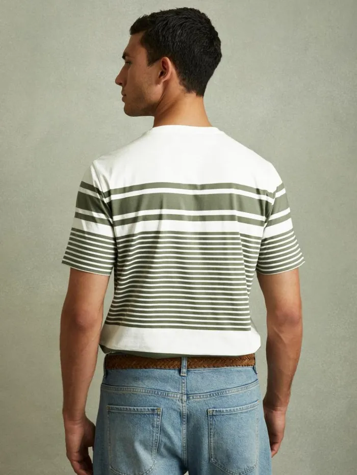 REISS TShirts Men Mercerised Cotton Striped Crew Neck TShirt Whitesage
