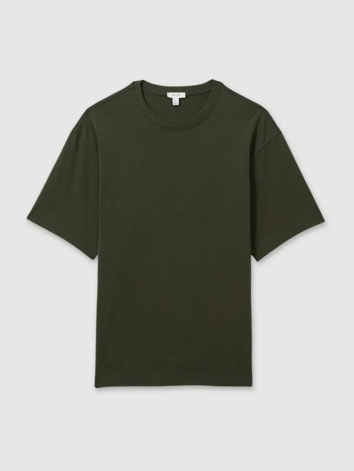 REISS TShirts Men Oversized Garment Dye TShirt Dark Green