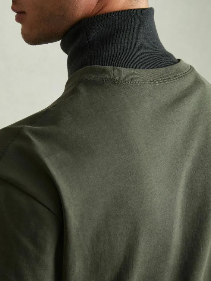 REISS TShirts Men Oversized Garment Dye TShirt Dark Green