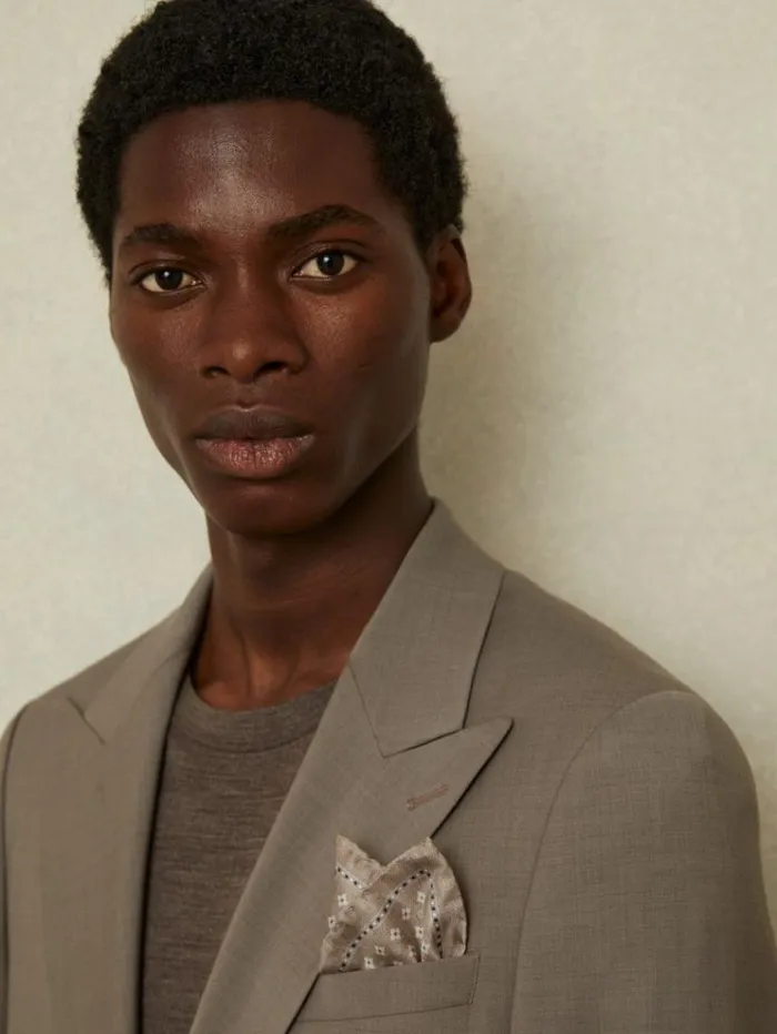 REISS Ties and Pocket Squares Men Reversible Silk Pocket Square Oatmeal