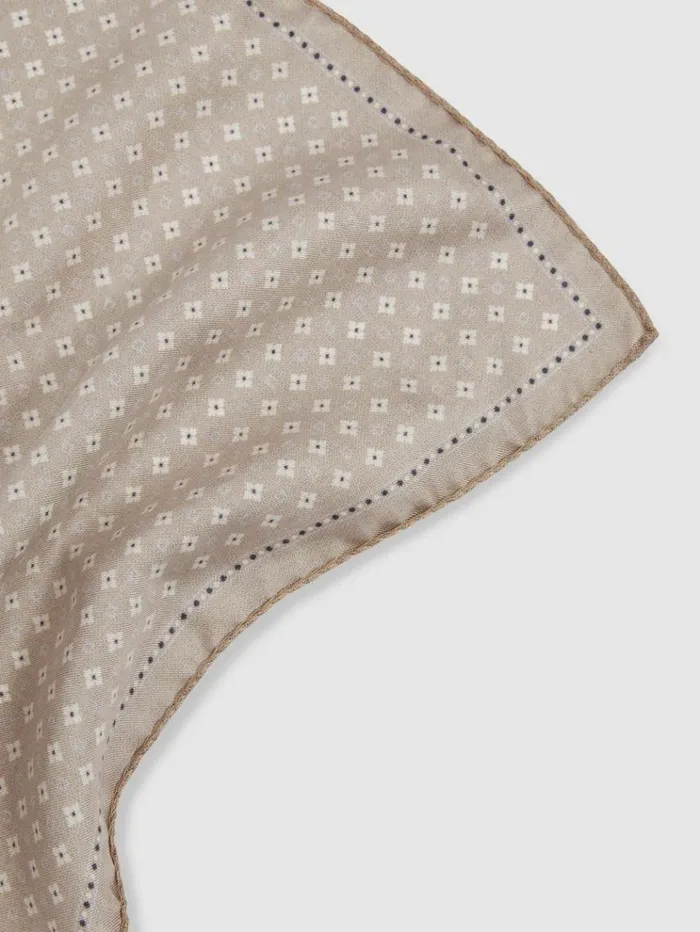 REISS Ties and Pocket Squares Men Reversible Silk Pocket Square Oatmeal