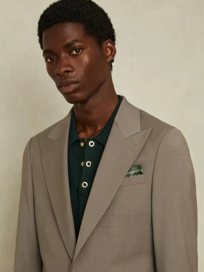 REISS Ties and Pocket Squares Men Reversible Silk Pocket Square Olive