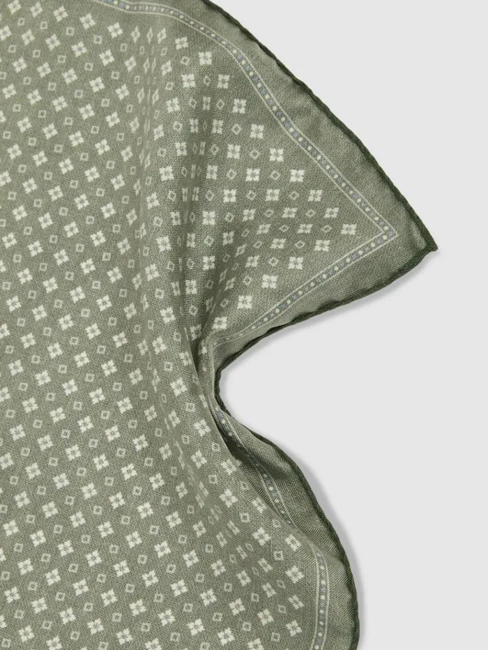 REISS Ties and Pocket Squares Men Reversible Silk Pocket Square Olive