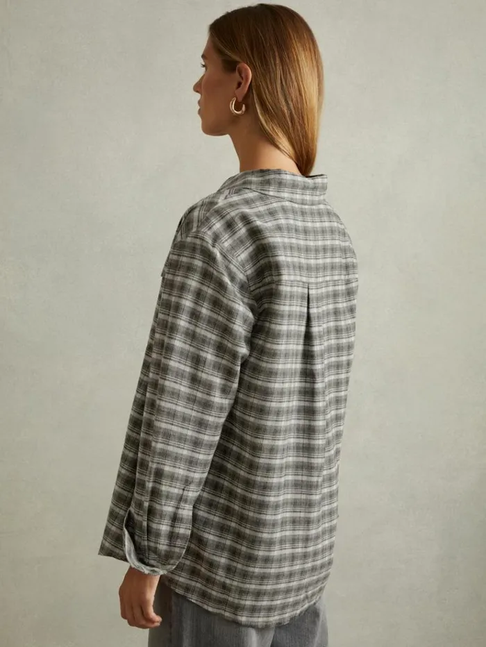 REISS Tops Women Checked ButtonThrough Shirt Grey
