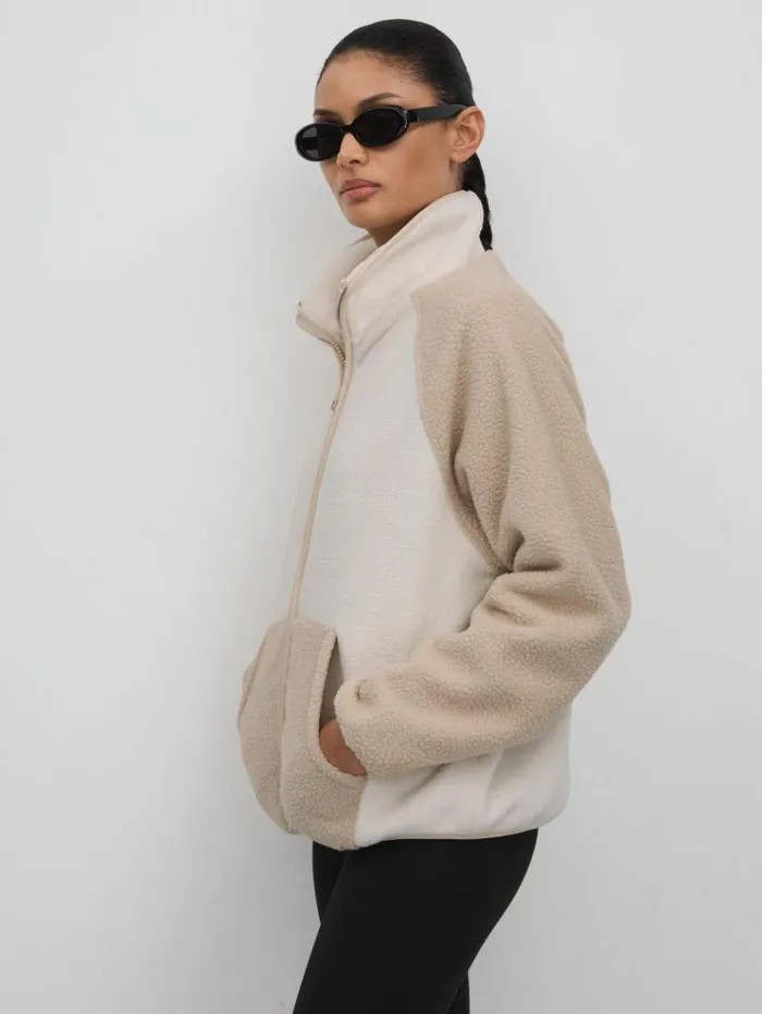REISS Tops Women Fleece Funnel Neck Jumper Natural