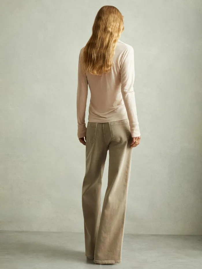 REISS Tops Women Lyocell Wool Open Collar Top Stone