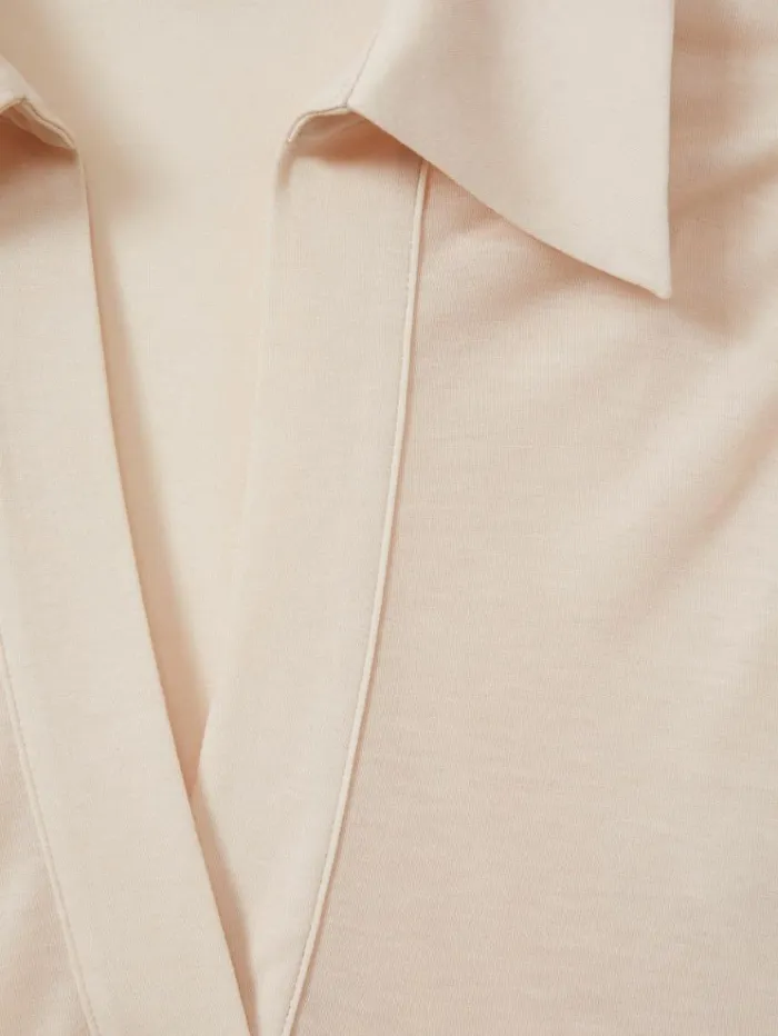 REISS Tops Women Lyocell Wool Open Collar Top Stone