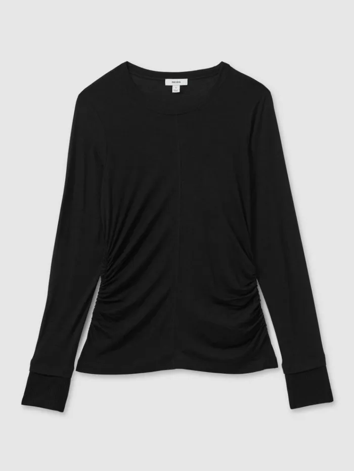 REISS Tops Women Marled Asymmetric Ruched Top Black