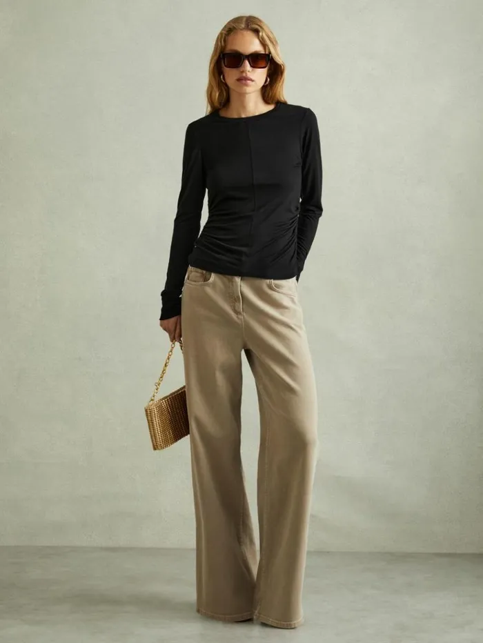 REISS Tops Women Marled Asymmetric Ruched Top Black