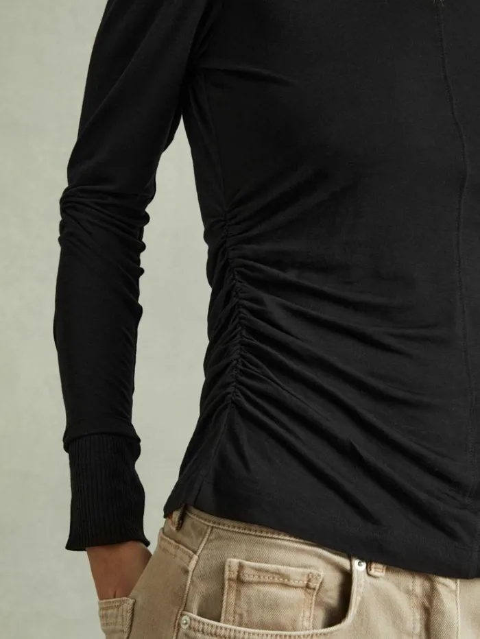 REISS Tops Women Marled Asymmetric Ruched Top Black