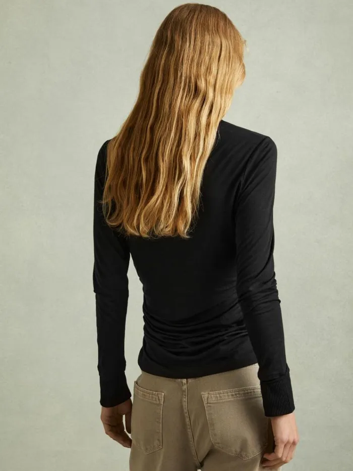 REISS Tops Women Marled Asymmetric Ruched Top Black