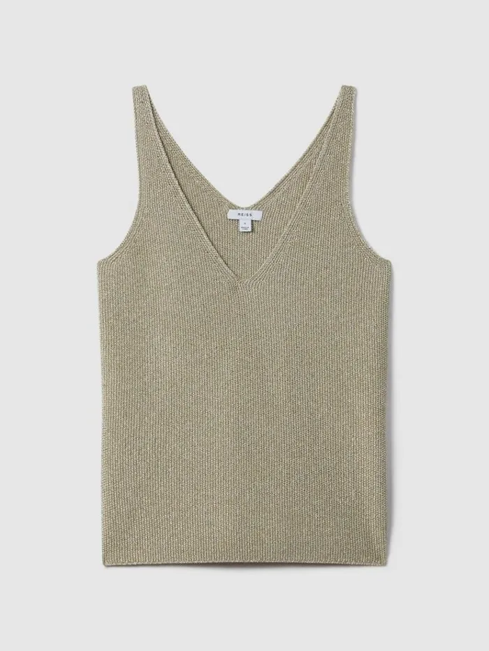REISS Tops Women Metallic VNeck Vest Gold