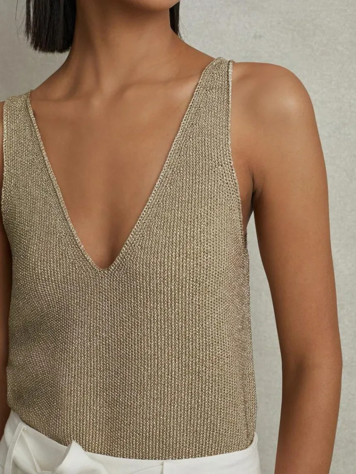 REISS Tops Women Metallic VNeck Vest Gold