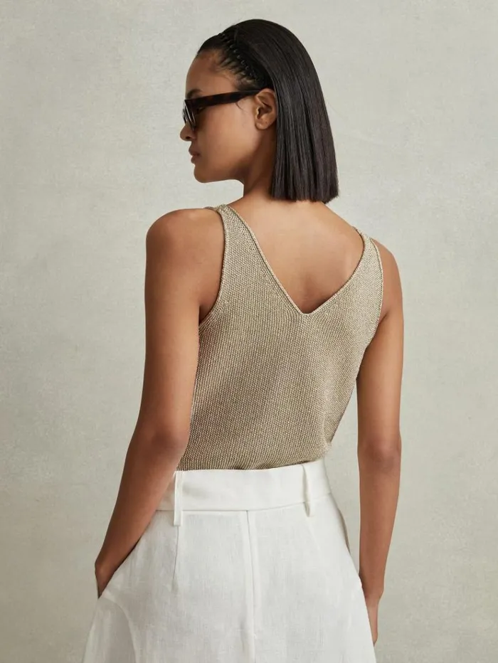 REISS Tops Women Metallic VNeck Vest Gold