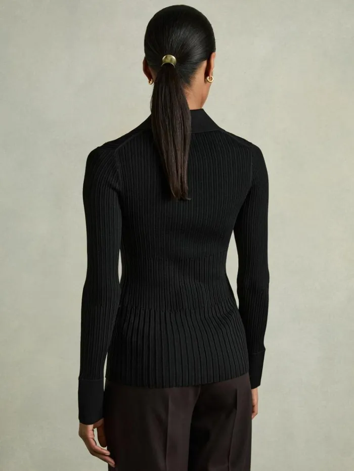 REISS Tops Women Ribbed Knitted Shirt Black