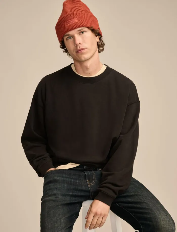 Relaxed Fleece Crew Jet Black Men Lucky Brand Sweaters