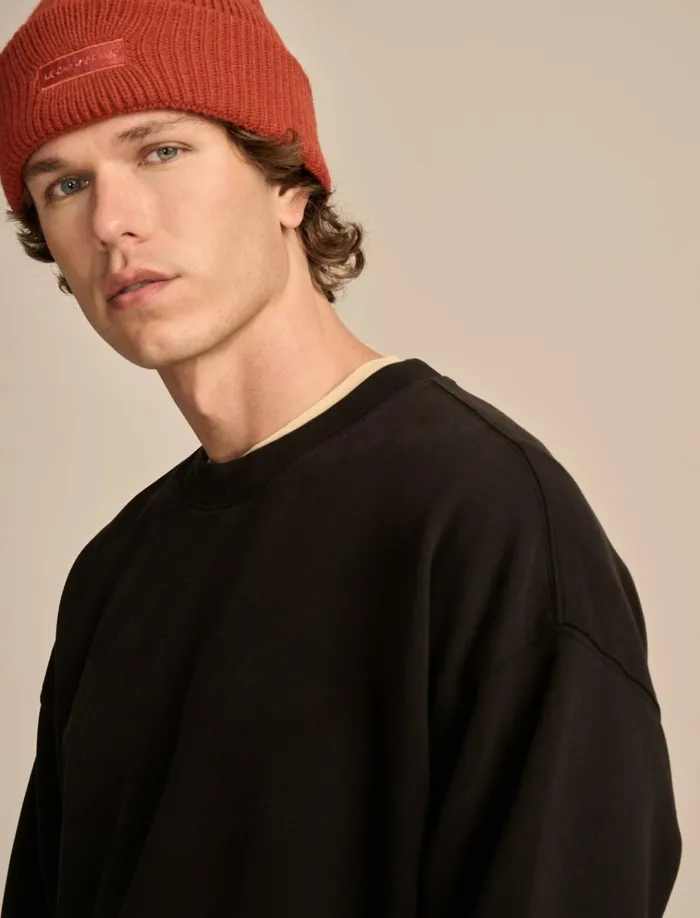 Relaxed Fleece Crew Jet Black Men Lucky Brand Sweaters