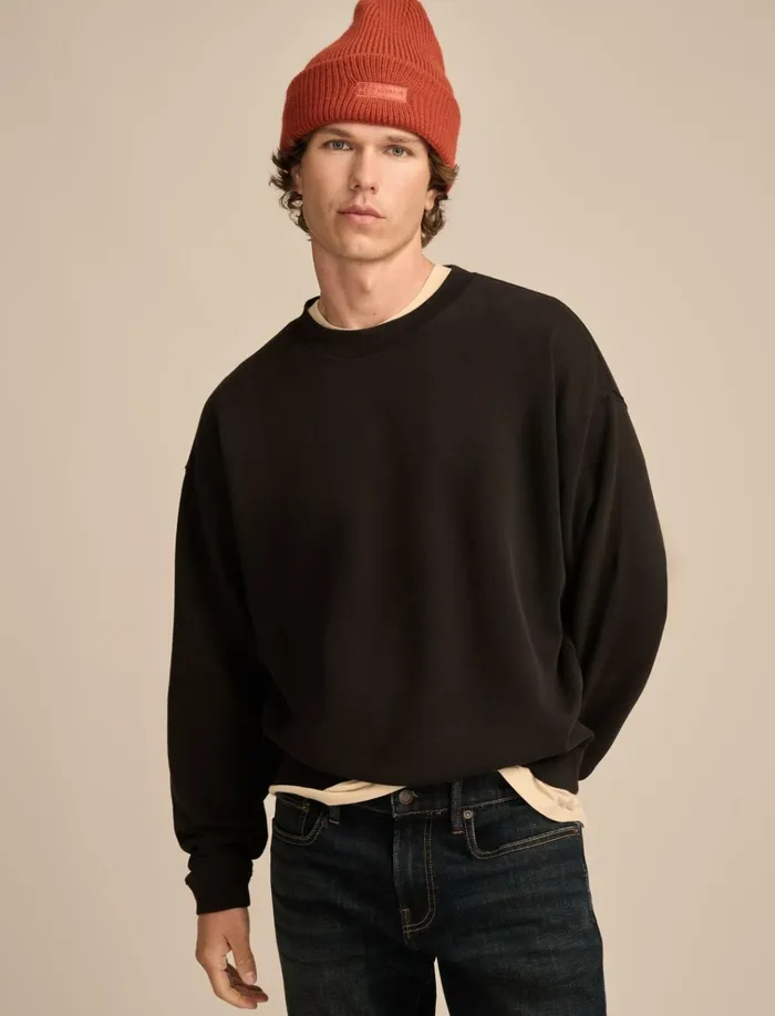Relaxed Fleece Crew Jet Black Men Lucky Brand Sweaters