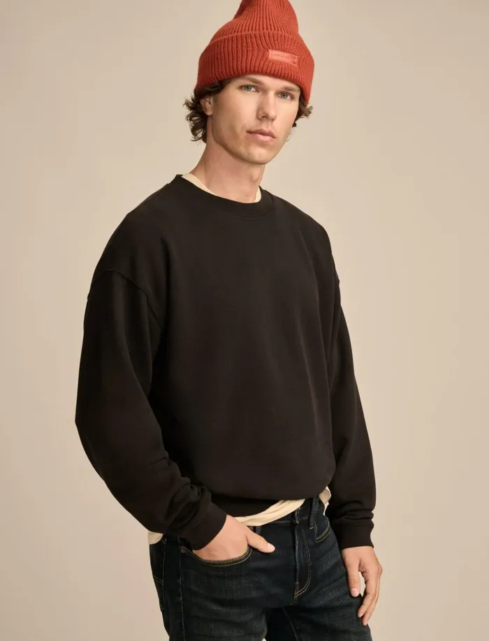 Relaxed Fleece Crew Jet Black Men Lucky Brand Sweaters