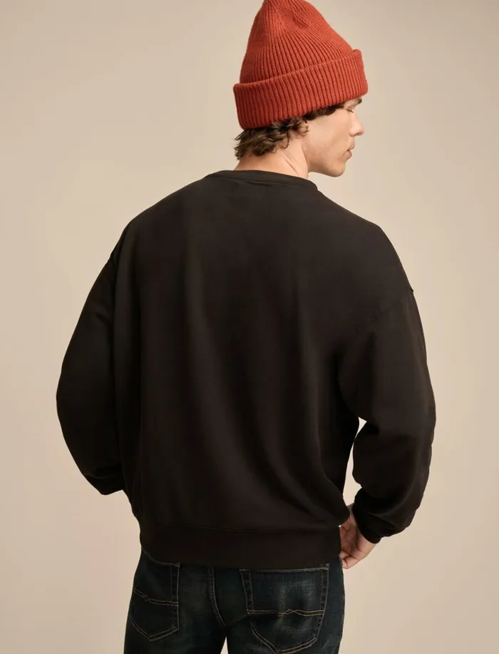 Relaxed Fleece Crew Jet Black Men Lucky Brand Sweaters