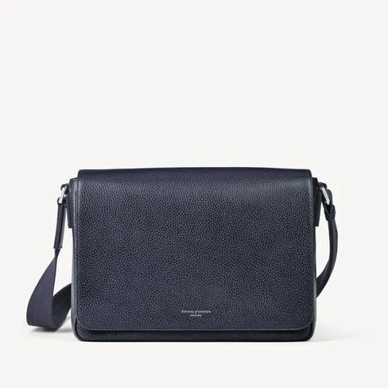 Reporter Messenger Bag Navy Pebble Men Aspinal Of London Messenger Bags