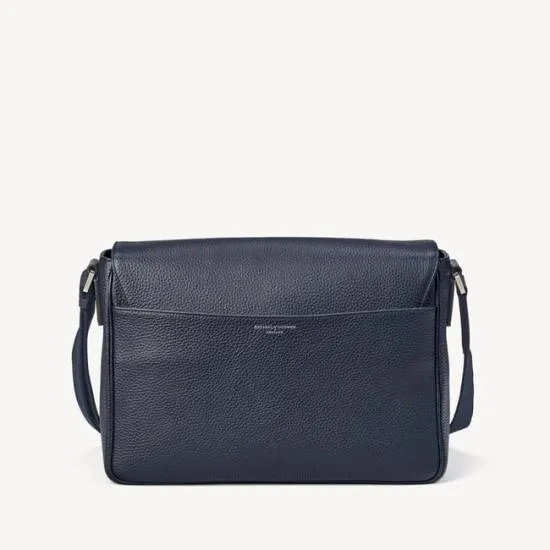 Reporter Messenger Bag Navy Pebble Men Aspinal Of London Messenger Bags
