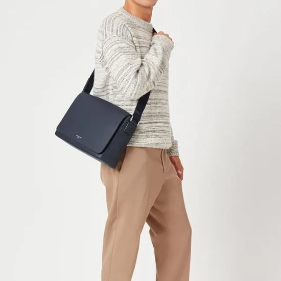 Reporter Messenger Bag Navy Pebble Men Aspinal Of London Messenger Bags