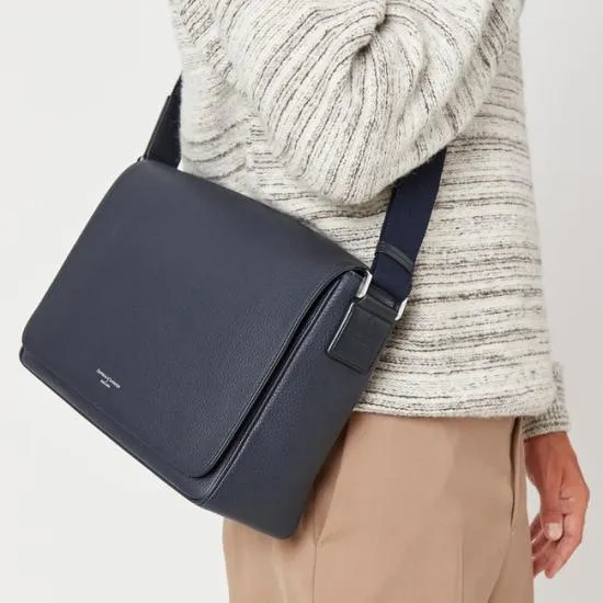 Reporter Messenger Bag Navy Pebble Men Aspinal Of London Messenger Bags