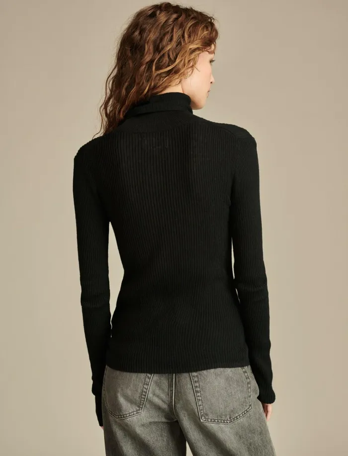 Ribbed Turtleneck Dark Black Women Lucky Brand Knit Tops