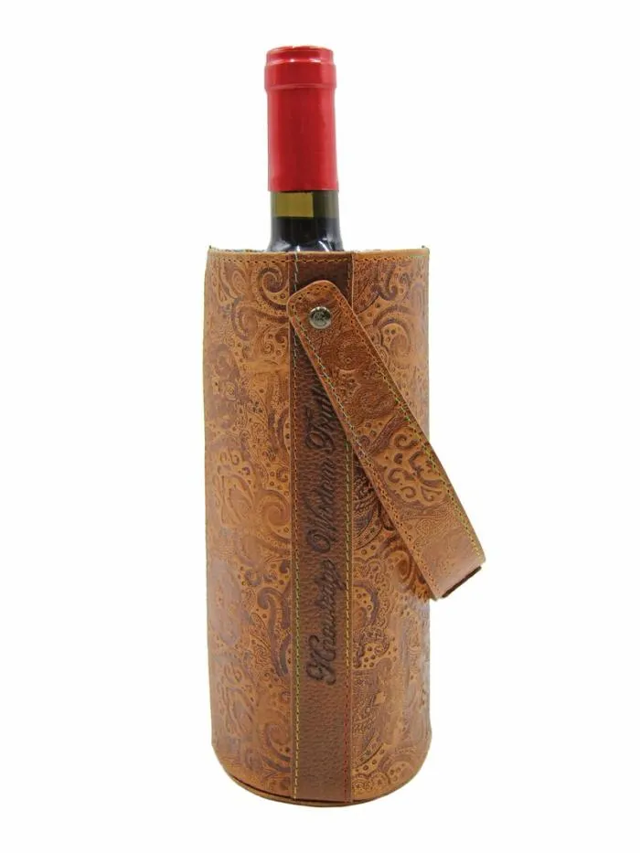 Robert Graham Accessories Men Leather Wine Bottle Carrier Tan