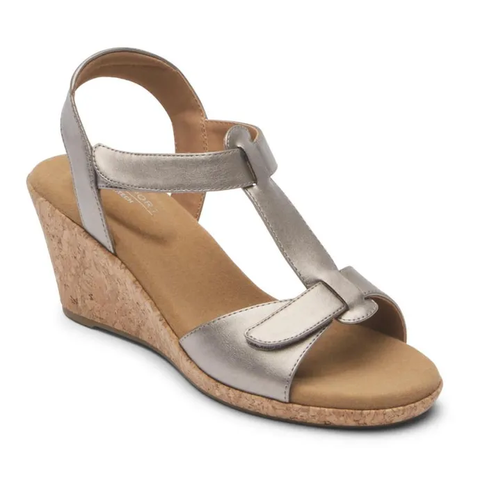 Rockport Sandals and Wedges Women Blanca TStrap Sandal Taupe Metallic