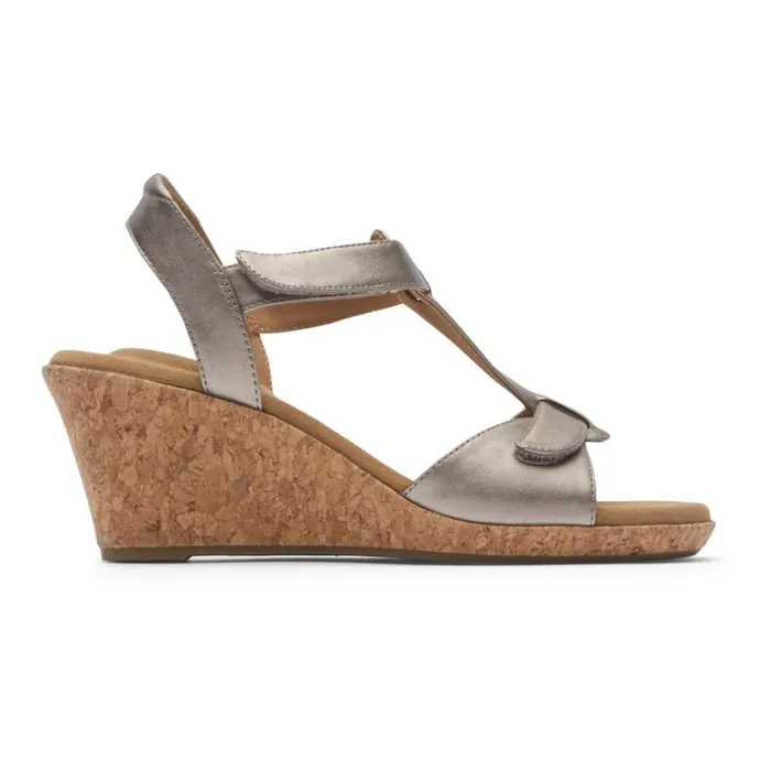 Rockport Sandals and Wedges Women Blanca TStrap Sandal Taupe Metallic