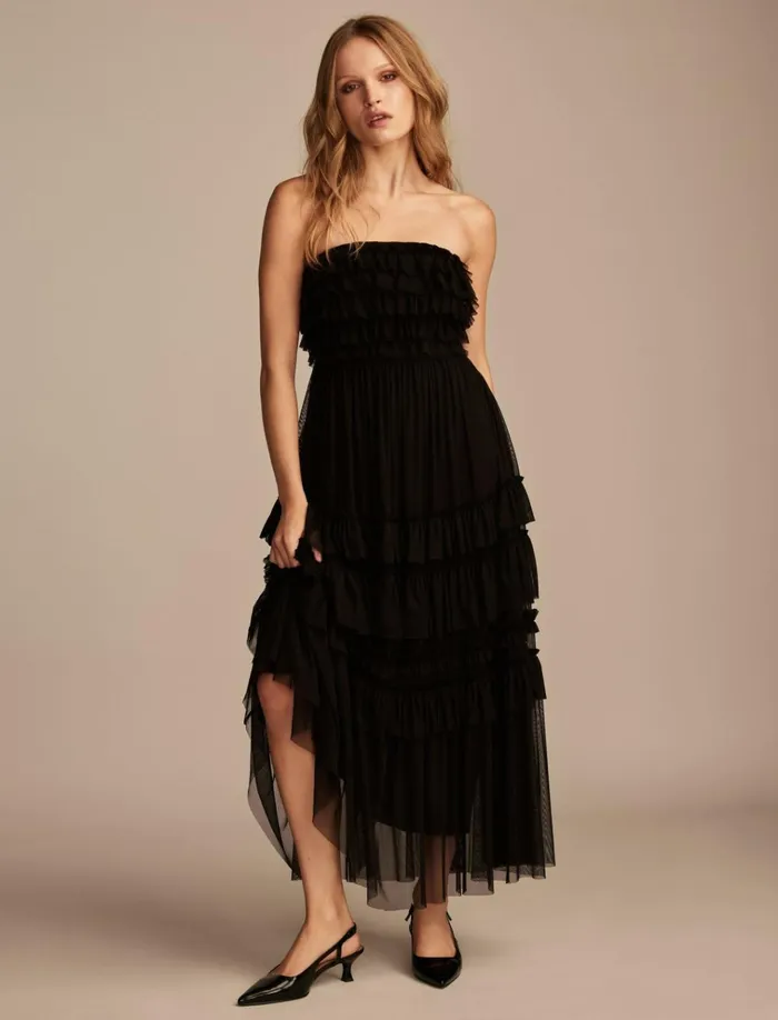Ruffle Tube Maxi Dress 001 Black Women Lucky Brand Dresses