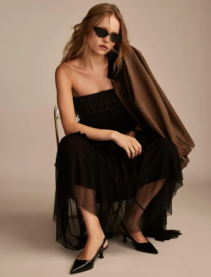 Ruffle Tube Maxi Dress 001 Black Women Lucky Brand Dresses