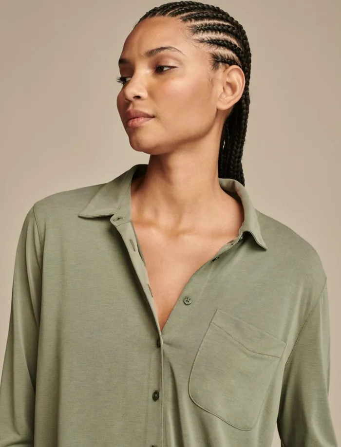 Sandwash Long Sleeve Button Front Dusty Olive Women Lucky Brand Blouses