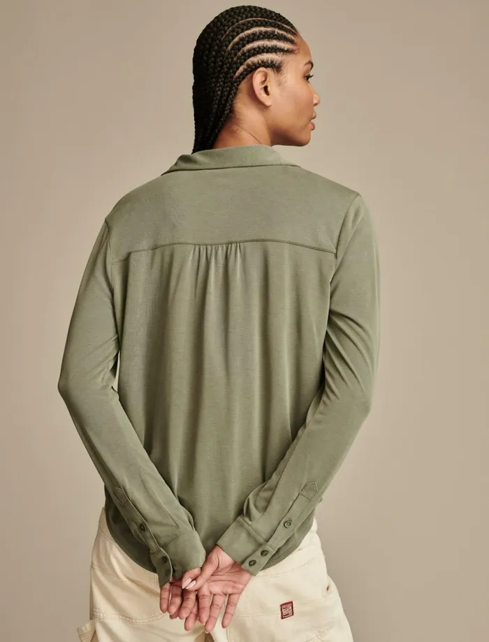 Sandwash Long Sleeve Button Front Dusty Olive Women Lucky Brand Blouses