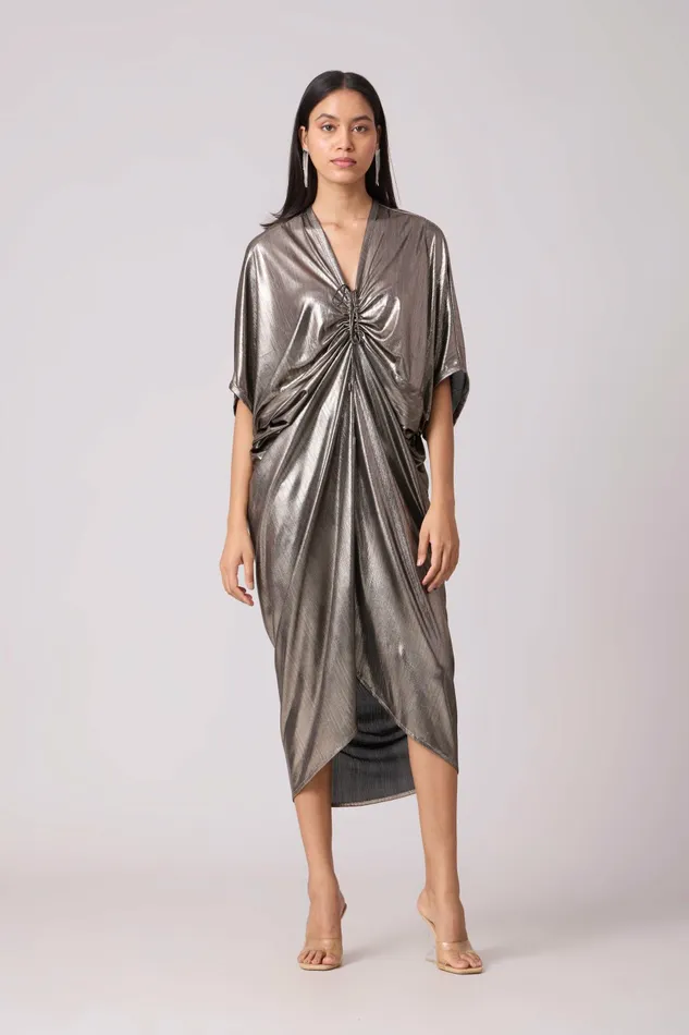 Scarlet Sage Dresses Aika Metallic Rouche Dress 8211 Dark Silver 8211 Women