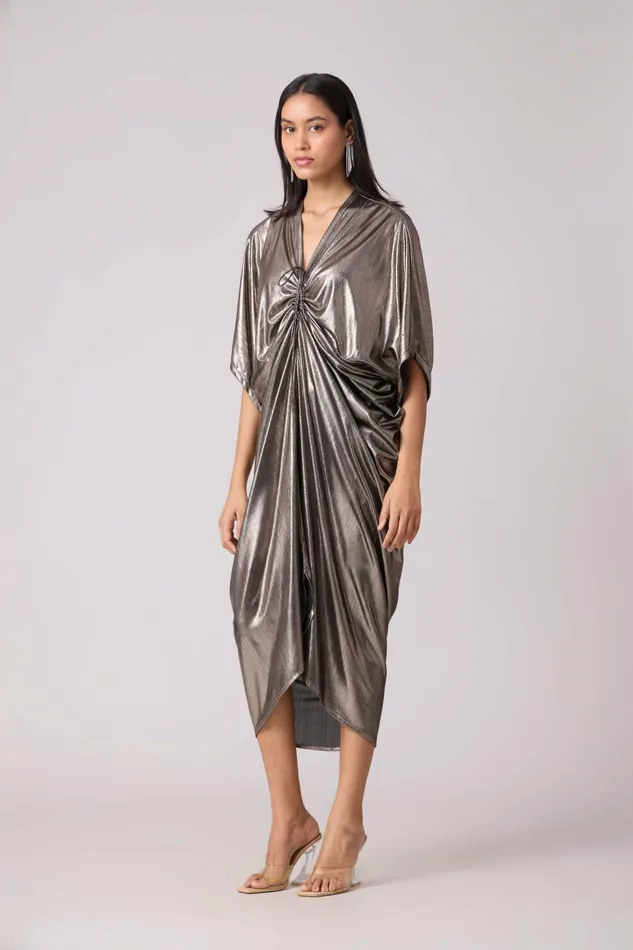 Scarlet Sage Dresses Aika Metallic Rouche Dress 8211 Dark Silver 8211 Women