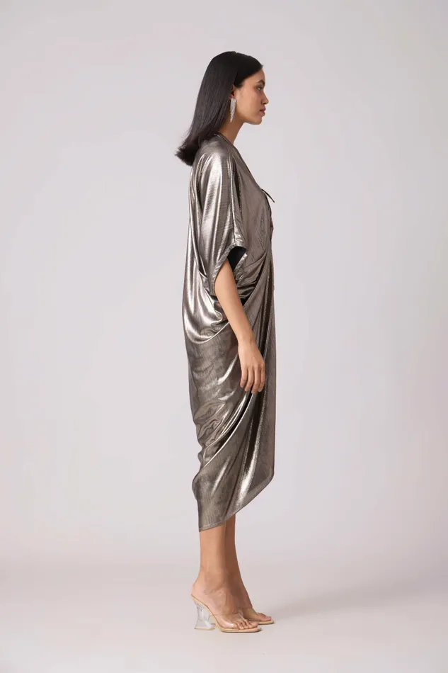 Scarlet Sage Dresses Aika Metallic Rouche Dress 8211 Dark Silver 8211 Women