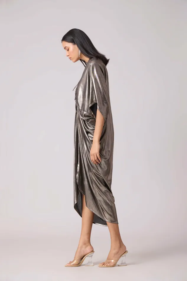 Scarlet Sage Dresses Aika Metallic Rouche Dress 8211 Dark Silver 8211 Women
