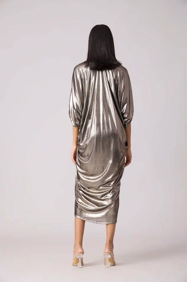 Scarlet Sage Dresses Aika Metallic Rouche Dress 8211 Dark Silver 8211 Women