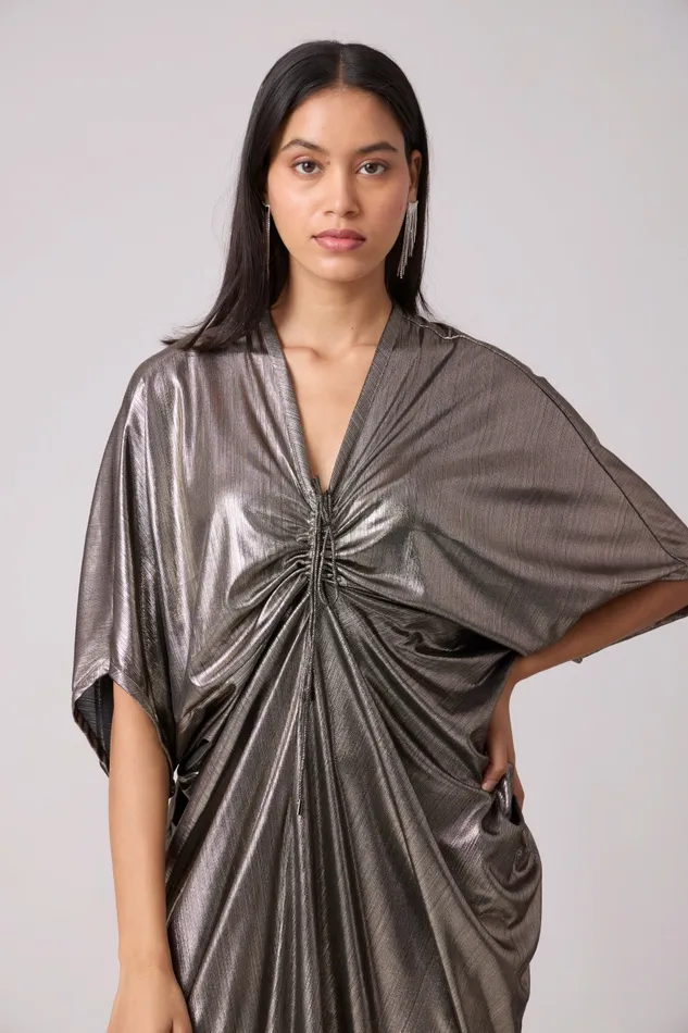 Scarlet Sage Dresses Aika Metallic Rouche Dress 8211 Dark Silver 8211 Women