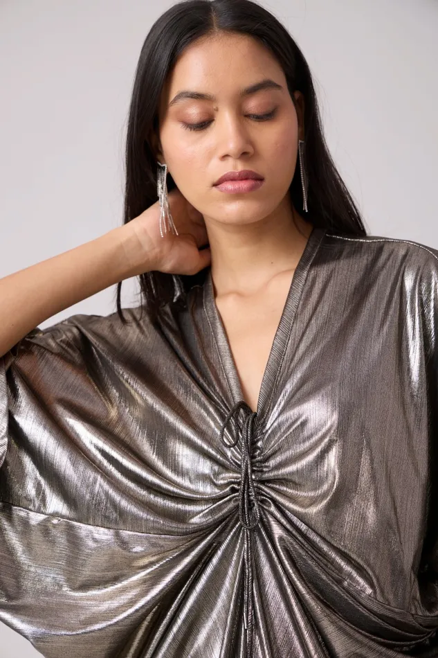 Scarlet Sage Dresses Aika Metallic Rouche Dress 8211 Dark Silver 8211 Women