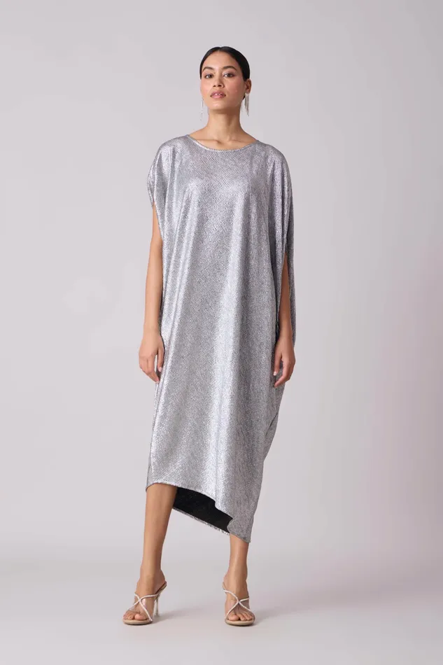 Scarlet Sage Dresses Aurelia Dress 8211 Textured Metallic Silver 8211 Women