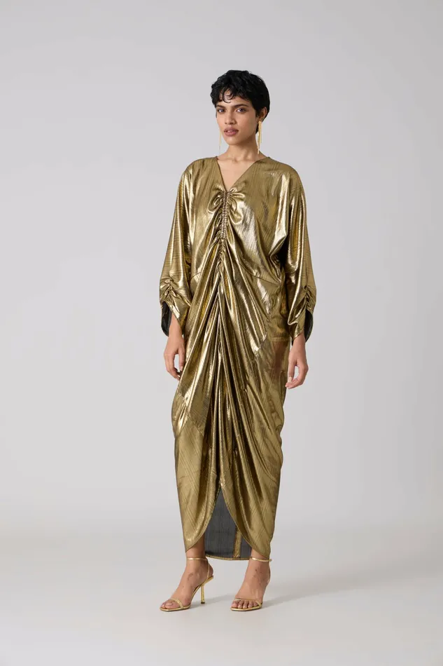 Scarlet Sage Dresses Ezra Kaftan 8211 Metallic Dark Gold 8211 Women