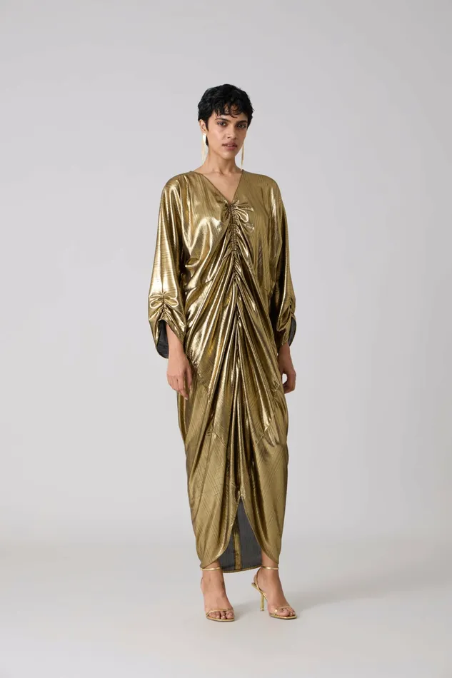 Scarlet Sage Dresses Ezra Kaftan 8211 Metallic Dark Gold 8211 Women