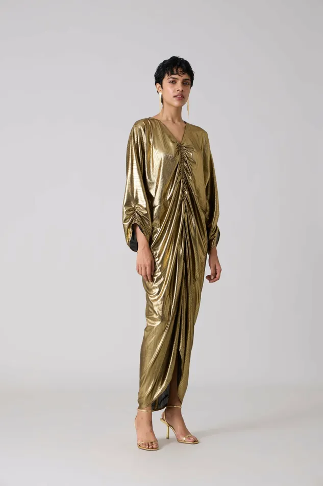 Scarlet Sage Dresses Ezra Kaftan 8211 Metallic Dark Gold 8211 Women