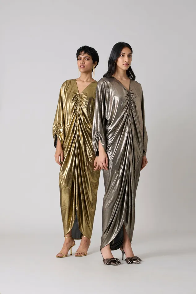 Scarlet Sage Dresses Ezra Kaftan 8211 Metallic Dark Gold 8211 Women